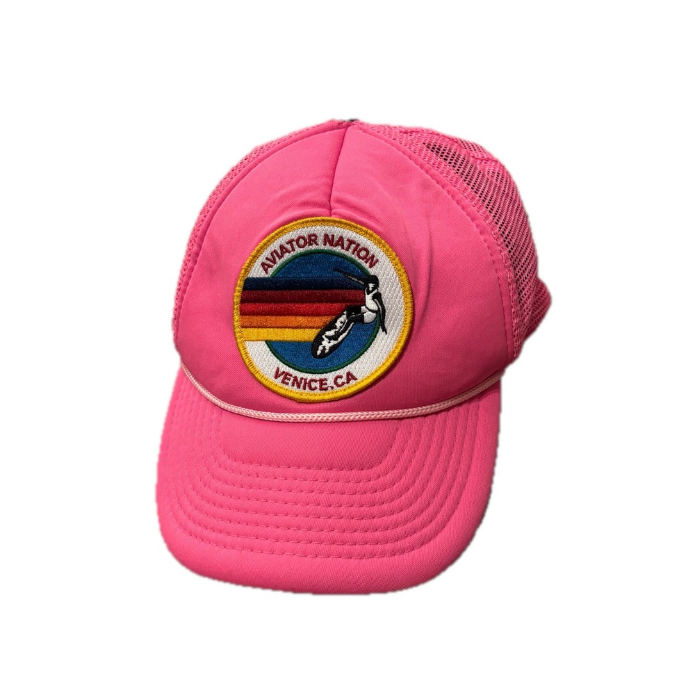 Aviator Nation Neon Pink Venice CA Surfer Patch Trucker Hat Snapback Mesh Cap
